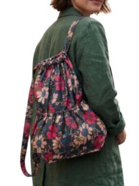 Floral Drawstring Backpack Nylon Polyester Large Travel Gym Cinch Bag Tote